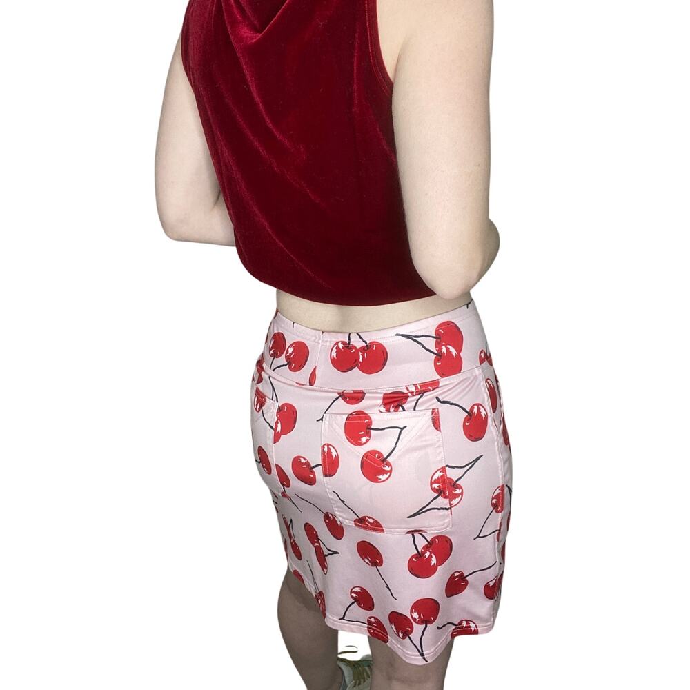 Jofit Red Pink Cherry Print Golf Mina Skort Skirt Small Tenniscore Twee Kidcore